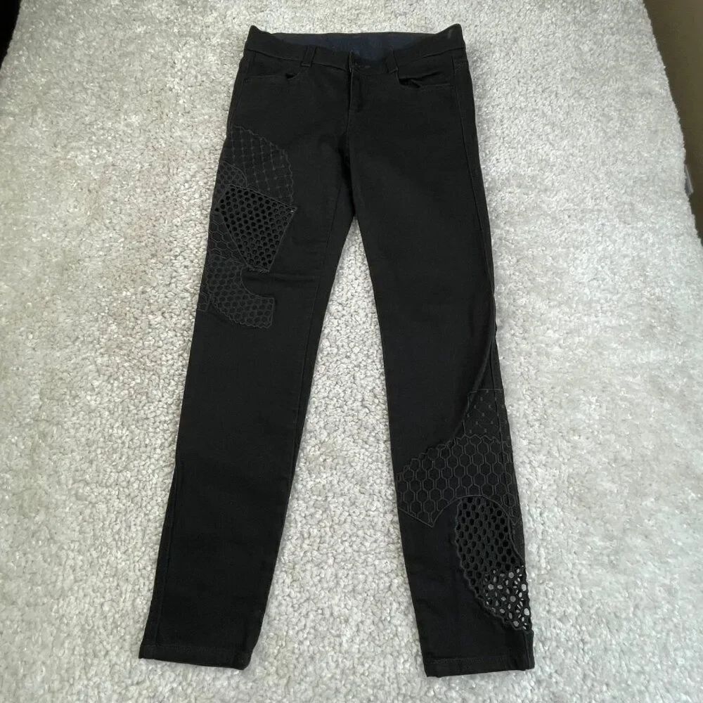 Stella McCartney Black Embroidered Crotchet Skinny Jean Womens 26